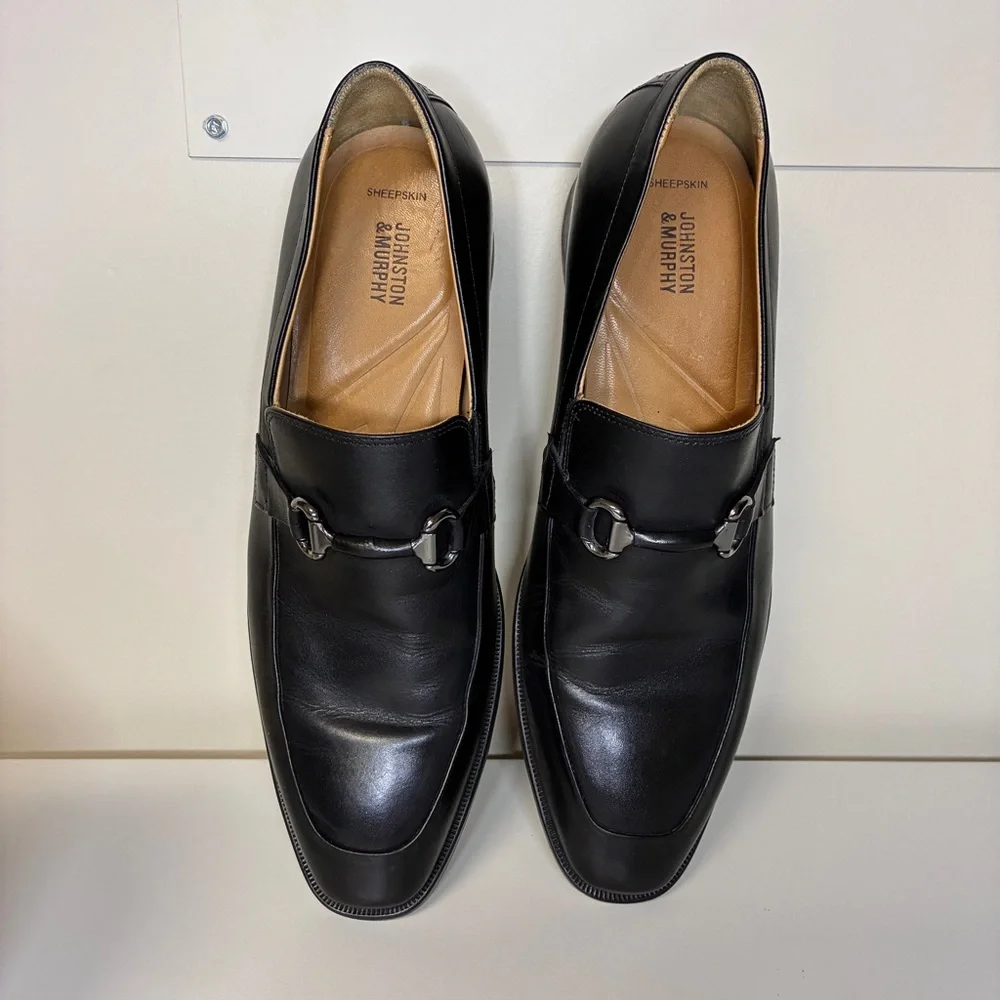 Johnston & Murphy Black Leather Bit Loafers